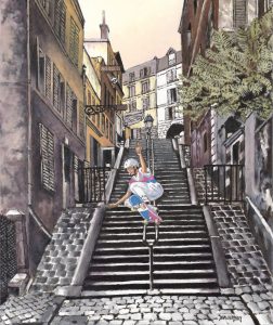 DAN JACOBSON LES ESCALIERS DE LA BUTTE HST 55x46 cm